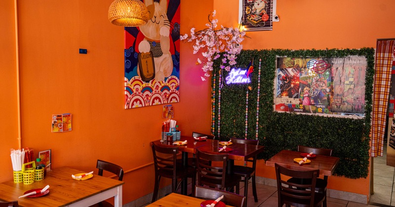 Interior, tables and chairs ready for guests