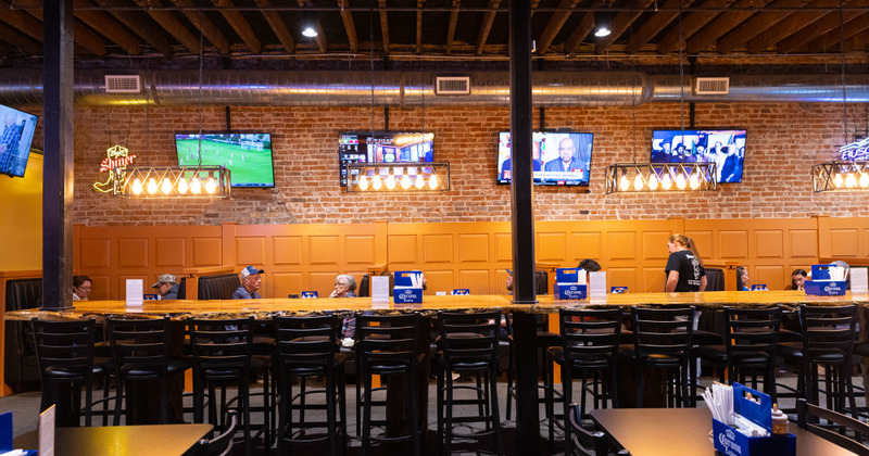 High long table and high chairs lined up