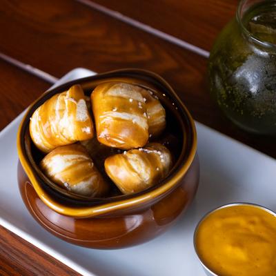 Pretzel bites, closeup view.