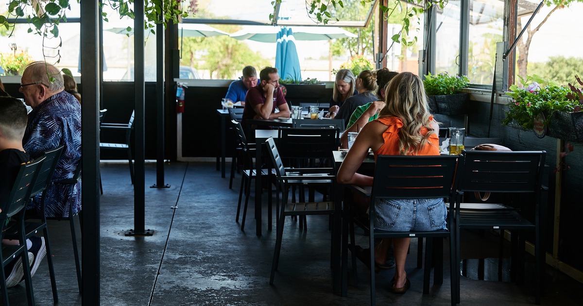 Cozy outdoor seating area with guests