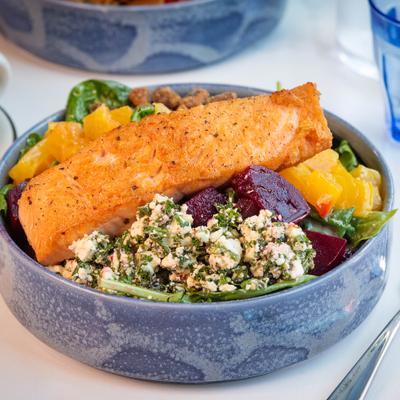 Beet Arugula Salmon Salad.