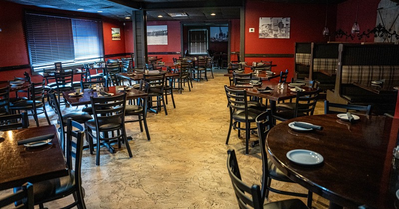 Interior, dining area, tables and chairs