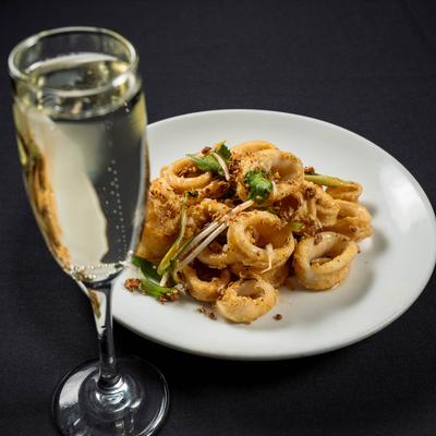 Calamari served with a drink.