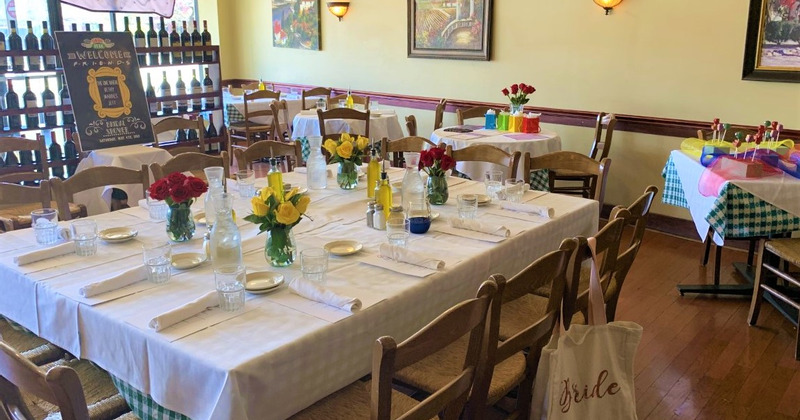 Interior, dining area with set tables