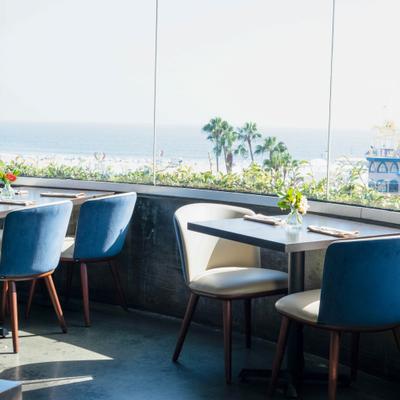 Seating area, tables and chairs.