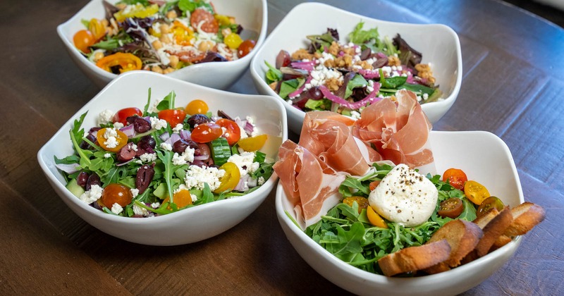 Assorted salad bowl on a table inside