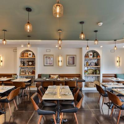 Dining area, tables ready for guests.