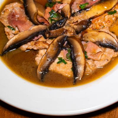 Veal Parmigiana, close-up.