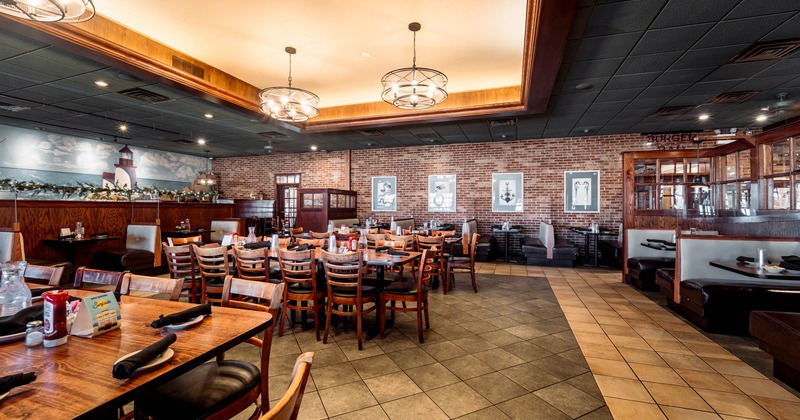 Interior, dining area, tables ready for guests