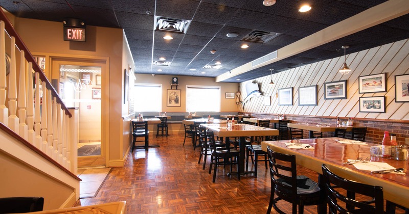 Interior, tables set for guests