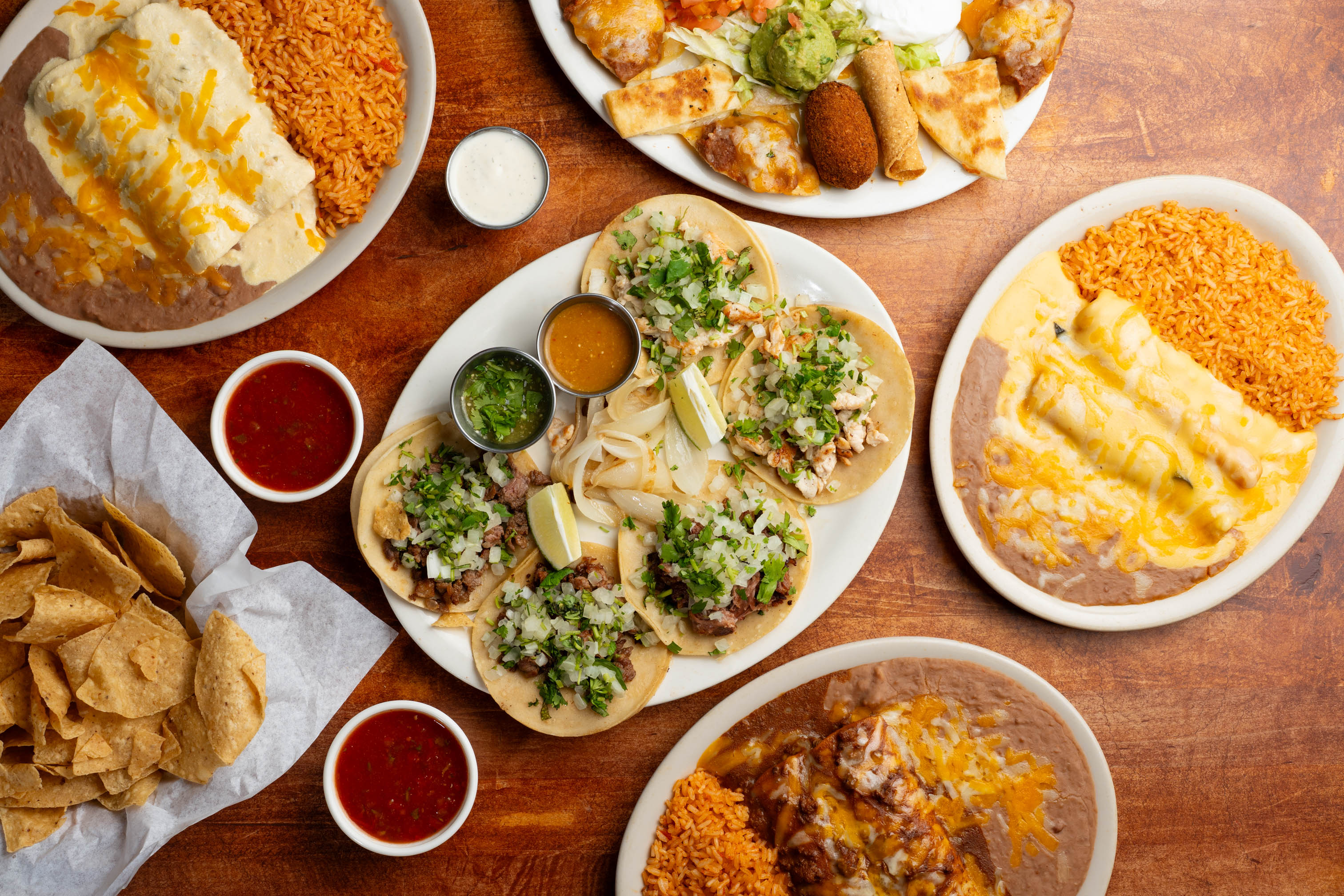 A top view of served meals