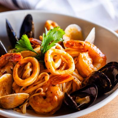 Seafood diavolo, closeup.