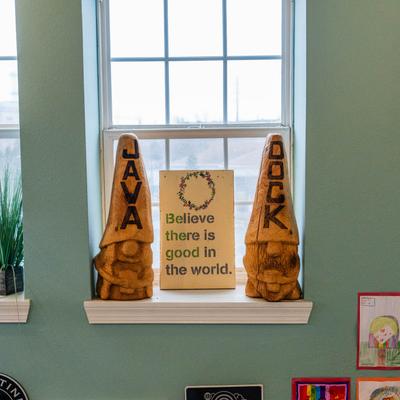 A view through the window, decorations.
