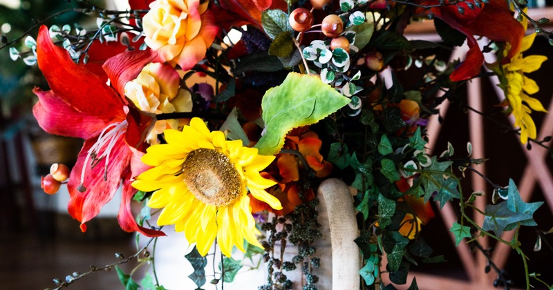 Interior, flower bouquet in a vase, closeup