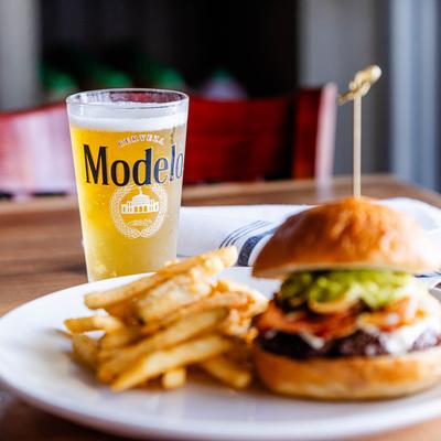 A burger and a beer.