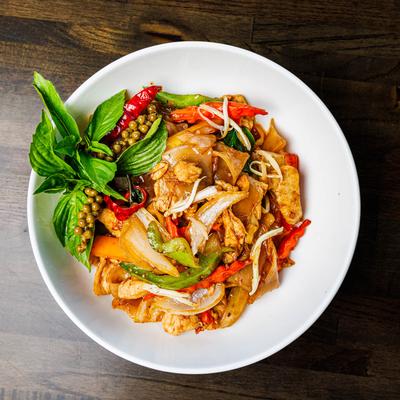 Drunken Noodle ​plate, top view.