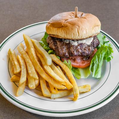 Hamburger with french fries.