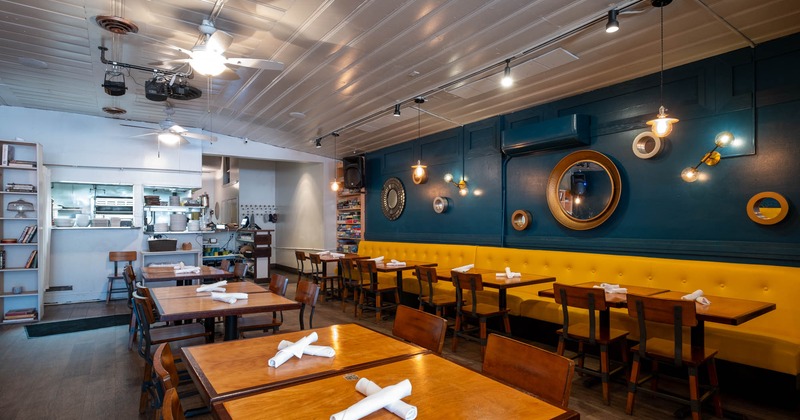 Interior dining area, tables ready for guests