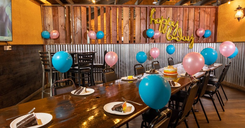 Interior, table set for birthday party