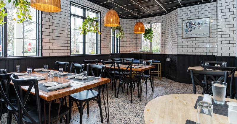 Interior, dining room with tables and chairs