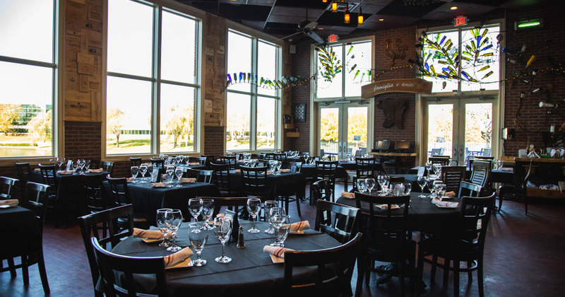 Interior, tables set and ready for guests