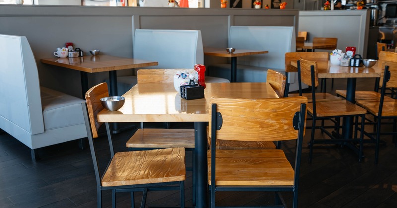 Interior, wooden table and chairs