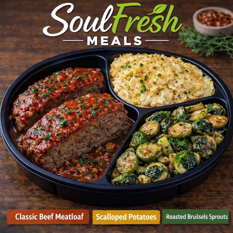 menu item 17 of 43, Classic Beef Meatloaf | Scalloped Potatoes | Roasted Brussels Sprouts