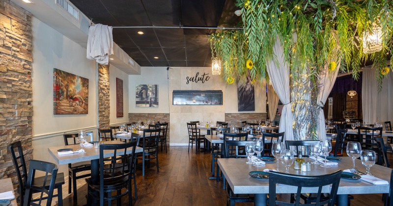 Interior, dining area with tables and chairs