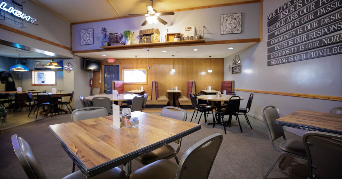Interior, tables ready for guests