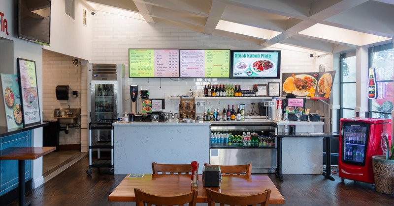 Interior space, dining table near the order counter