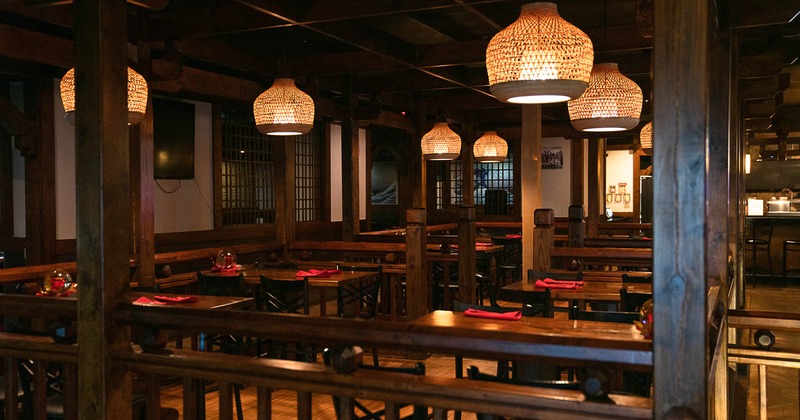 Interior, dining area, tables ready for guests