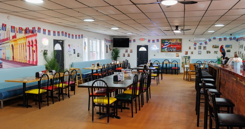 Interior, tables ready for guests