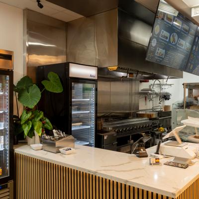 The serving counter.