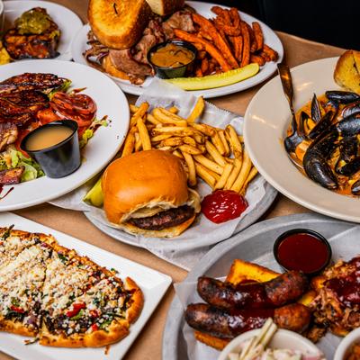 Assortment of dishes displayed on a table.