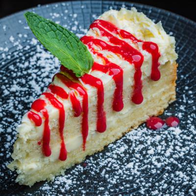 Limoncello cake with raspberry drizzle.