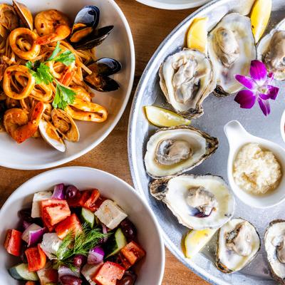 A top view of served food.