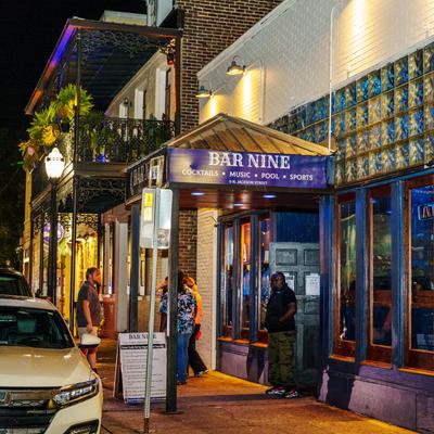 People outside of the entrance.