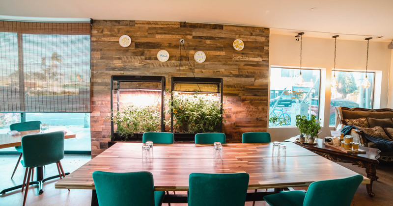 Table for six ready for guests