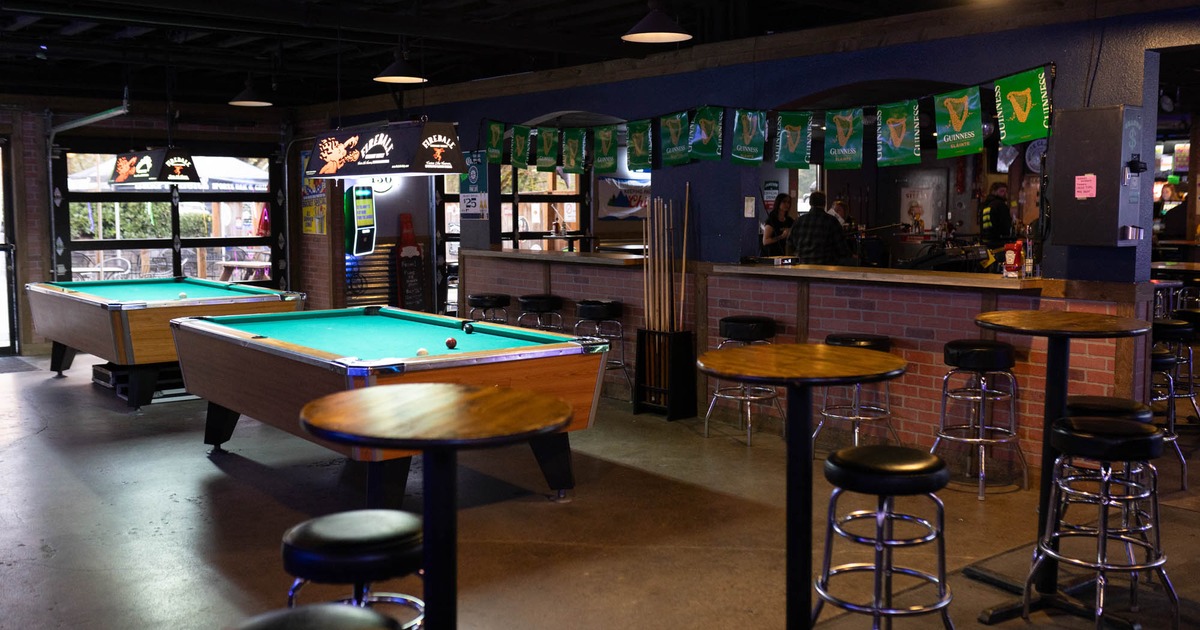 Interior, seating area with pool tables