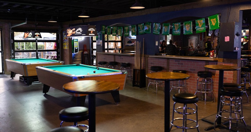 Interior, seating area with pool tables