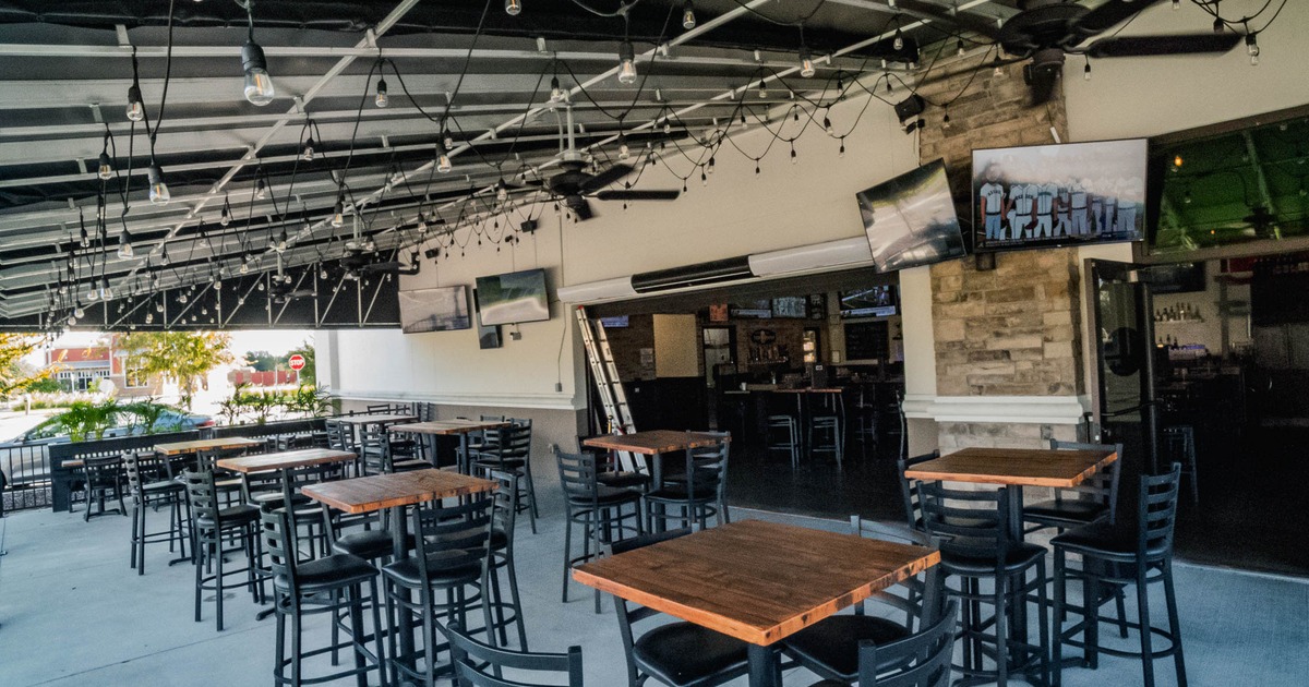 Tables and seats in the outdoor seating area