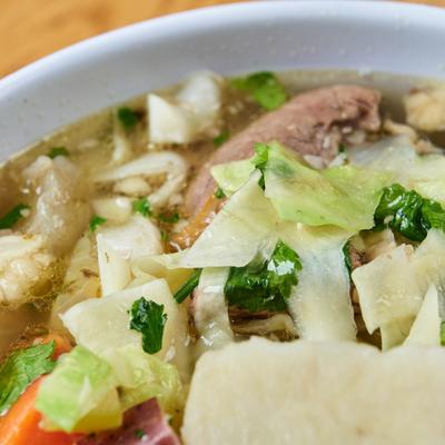 Caldo de Res soup, close-up.