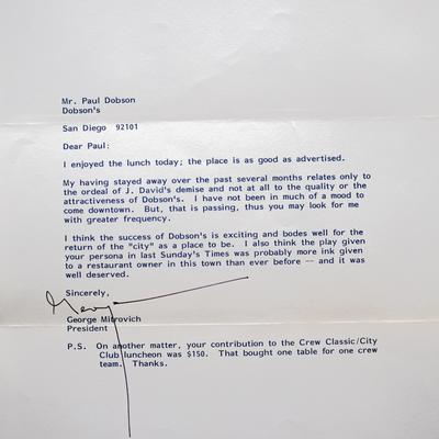 A printed letter expressing gratitude for an enjoyable lunch