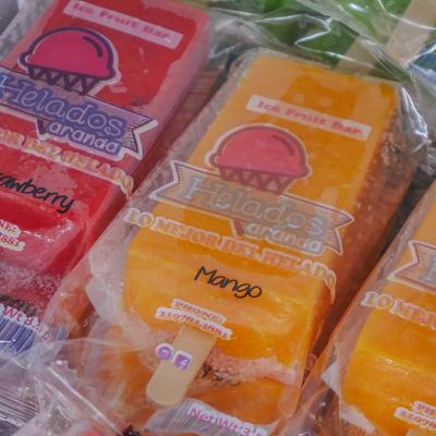 Fruit ice bars in a freezer.