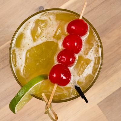 Midori Sour cocktail, top view.