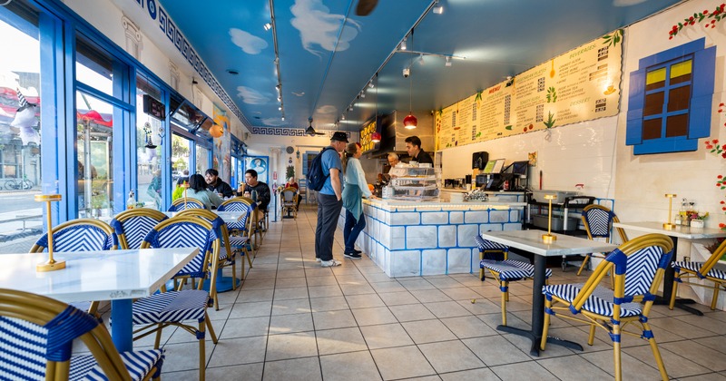 Interior, wide view, diner area, food counter