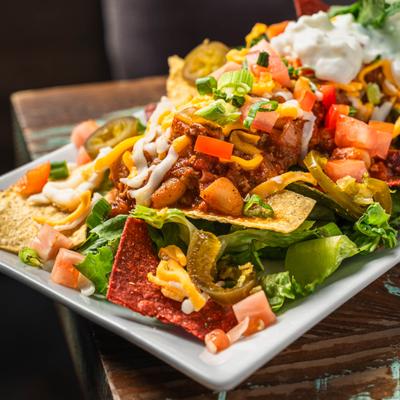 Taco Salad with various toppings.