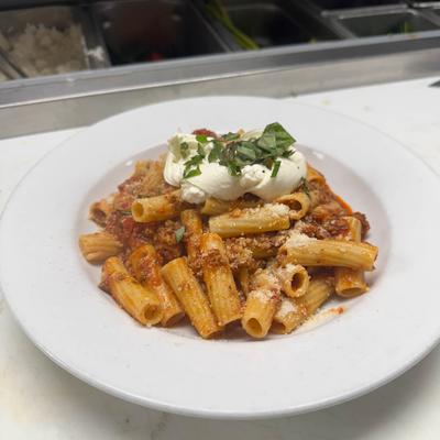 Burrata bolognese pasta.