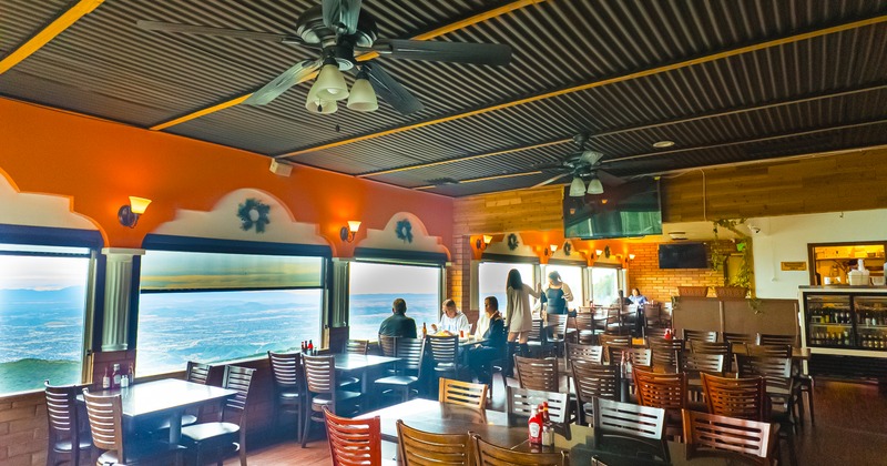 Restaurant on a top with a view on the hills and skyline