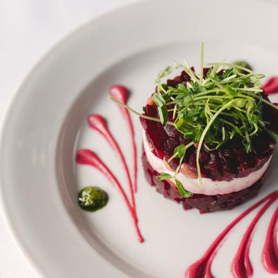 Roasted Beet Salad with creamy goat cheese.